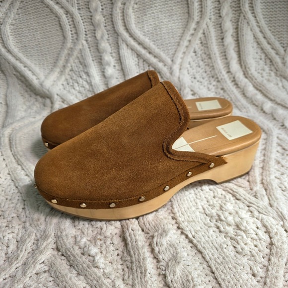 Dolce Vita Shoes - Dolce Vita Clog Mules Brown Suede Studded Wood Platform Womens 7 Excellent
